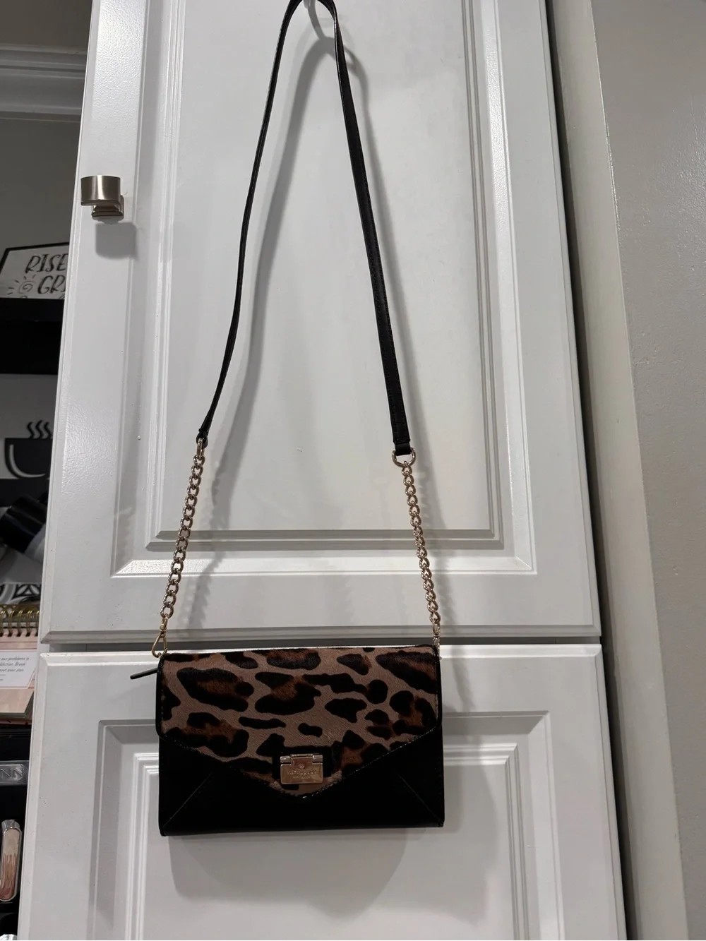 Kate Spade Leopard Calf Hair Wallet On Chain Crossbody Clutch Black